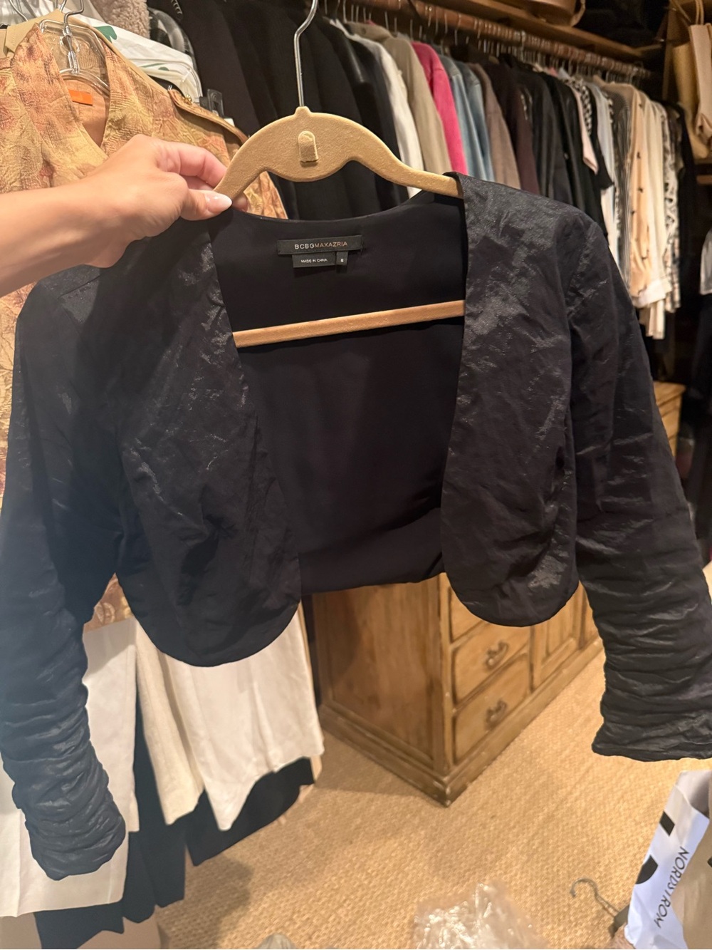 BCBGMaxAzria Black Textured Cropped Bolero Jacket